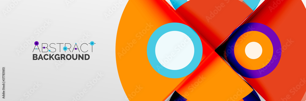 Bright color circles, abstract round shapes and triangles composition with shadow effects. Vector modern geometric design template Bright color circles, abstract round shapes and triangles composition with shadow effects. Vector modern geometric design template