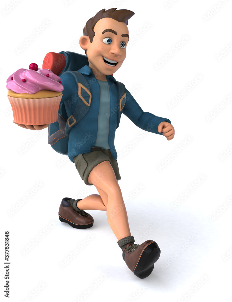 Fun illustration of a 3D cartoon backpacker Fun illustration of a 3D cartoon backpacker