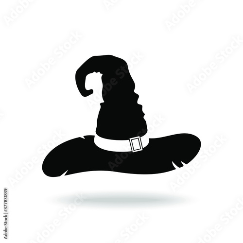 Witch hat graphic icon. Black hat sign isolated on white background. Vector illustration