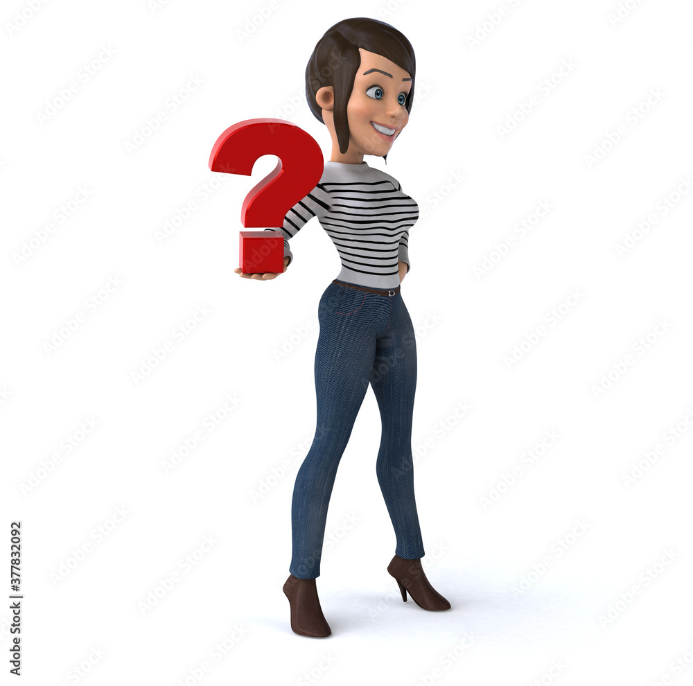 Fun 3D cartoon casual character woman