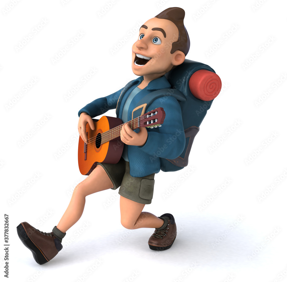Fun illustration of a 3D cartoon backpacker Fun illustration of a 3D cartoon backpacker