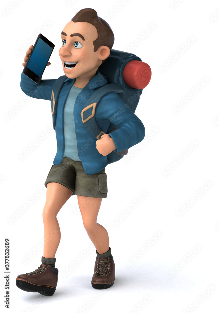 Fun illustration of a 3D cartoon backpacker Fun illustration of a 3D cartoon backpacker
