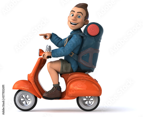 Fun illustration of a 3D cartoon backpacker