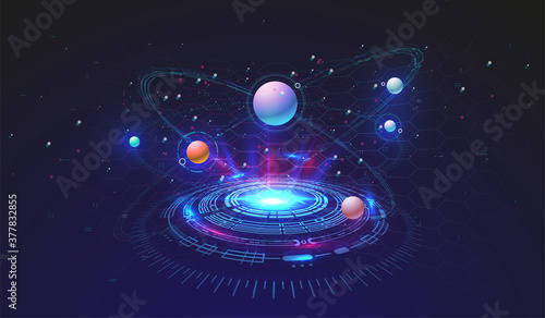 Hi-tech technological background with HUD elements. Futuristic circle interface design. Abstract futuristic template. Abstract space model.