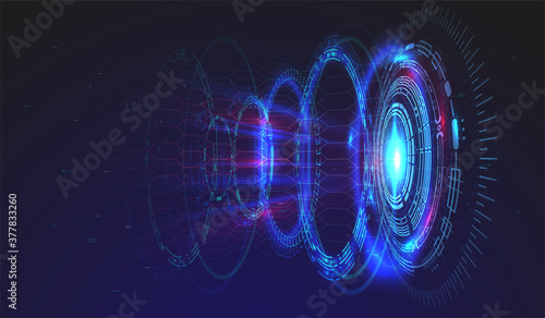 Hi-tech technological background with HUD elements. Futuristic circle interface design. Abstract futuristic template. Abstract space model.