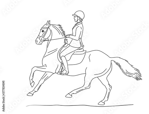 A young pony rider moves fast gallop