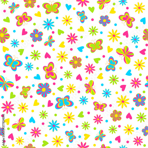 seamless,pattern.butterflies,hearts and flower on a white background, vector