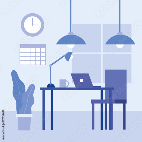 office desk with laptop and chair vector design
