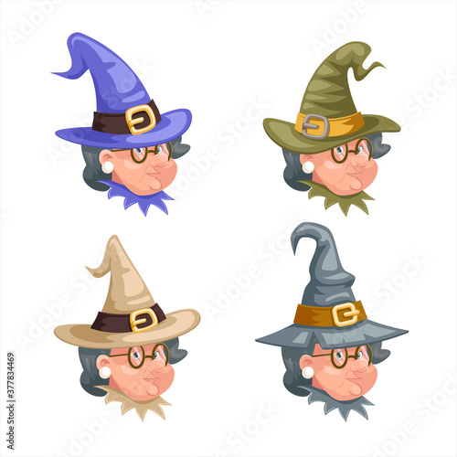 Halloween granny cartoon witch characters set design vector illustration