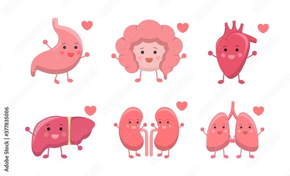 Human organs emoji action set, illustration icon cartoon character, vector flat design