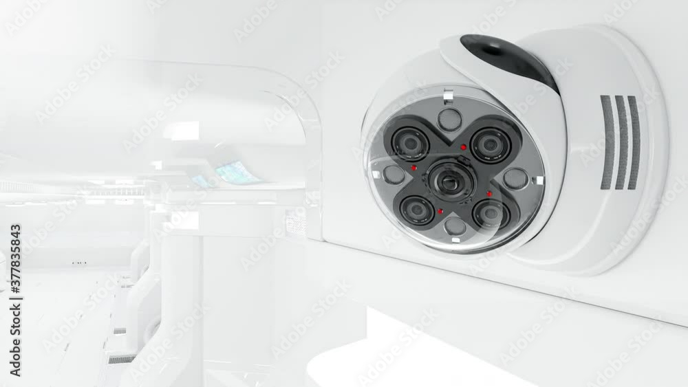 Futuristic security CCTV camera with Motion sensor. Scan the area for ...