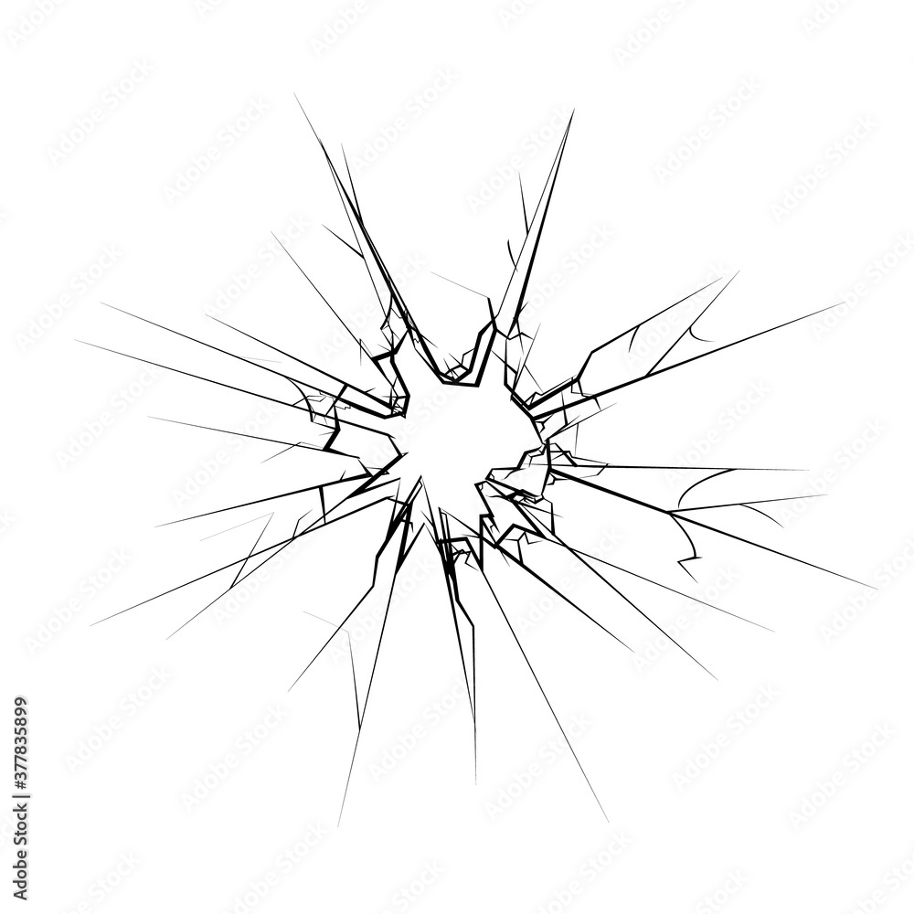 Obraz premium Isolated cracked glass hole isolated vector illustration