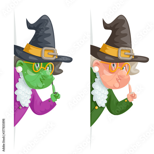 Witch wise advice look out corner grandmother talking old woman granny character cartoon design vector illustration