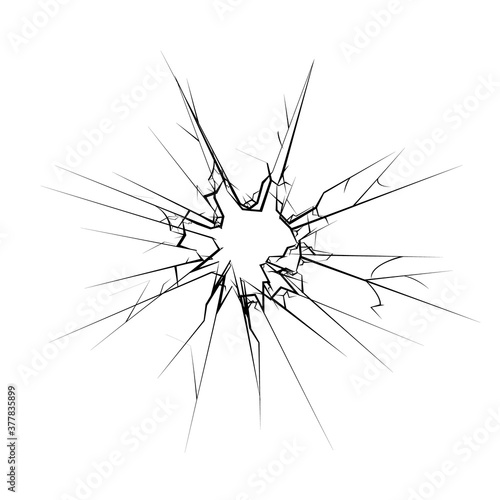 Isolated cracked glass hole isolated vector illustration