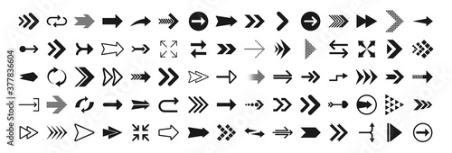 Arrows big black set icons. Arrow icon. Arrows for web design, mobile apps, interface and more. Vector stock illustration.