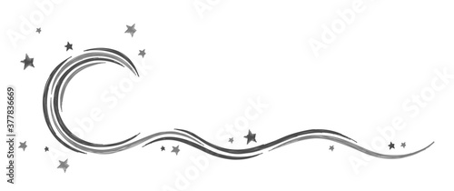 A stylized moon symbol with stars and wave.