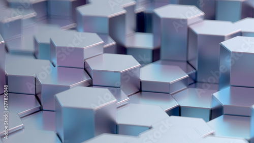 Abstract holographic background with hexagons. 3d render illustration