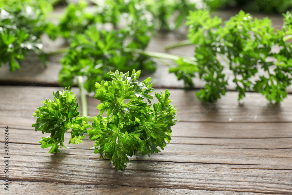 Fresh parsley on wooden background, closeup Fresh parsley on wooden background, closeup