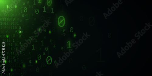 Green binary code background. Hi-tech modern design. Programming banner. World network. Software. High technology template. Vector illustration.