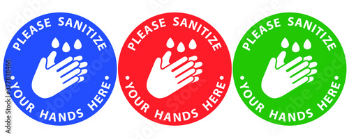 Social distancing concept for preventing coronavirus covid-19 with Wording Please sanitize your hands here in circle sign 