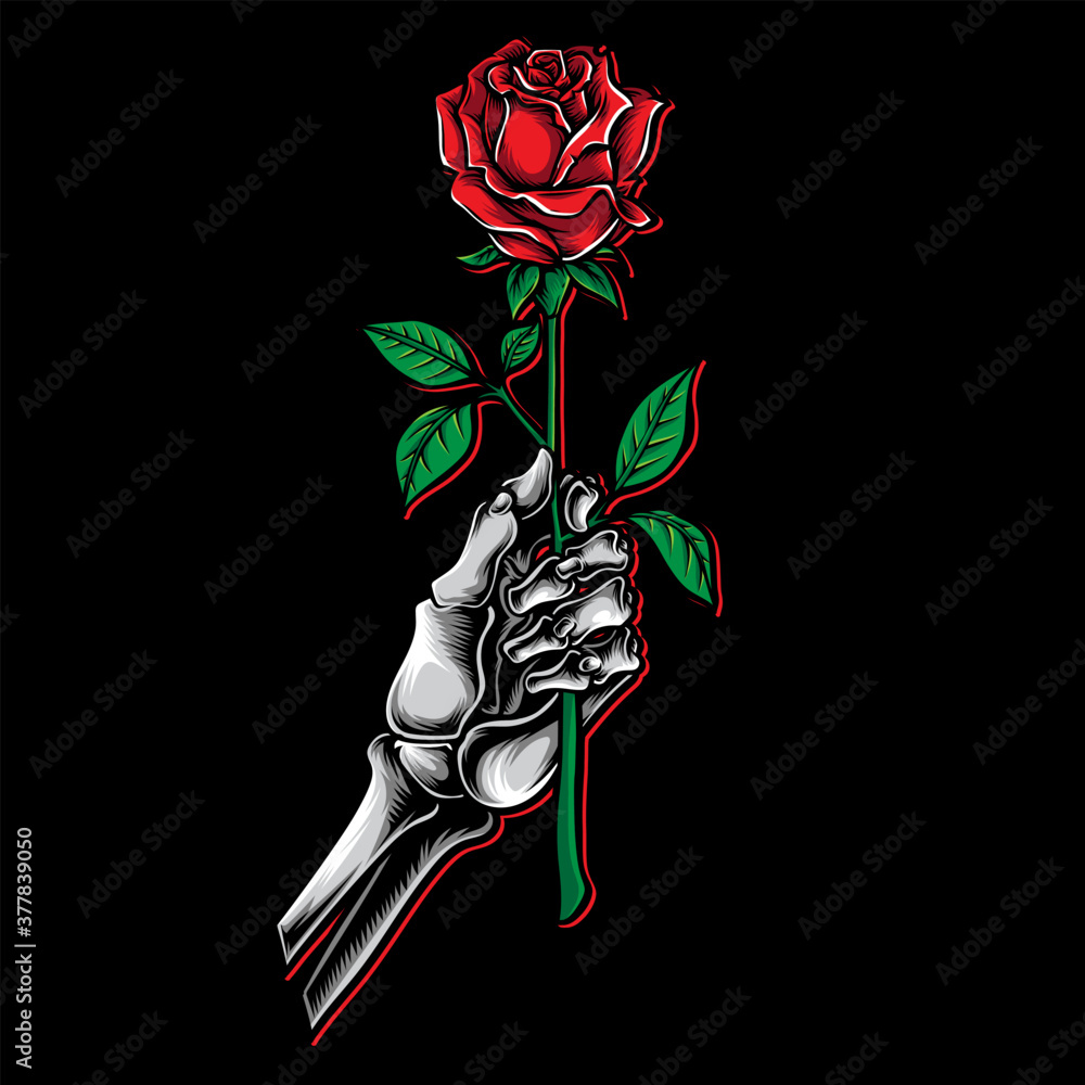 skeleton hand holding red rose vector Stock Vector | Adobe Stock