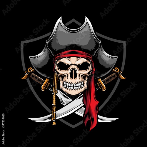 skull pirate with crossed sword vector