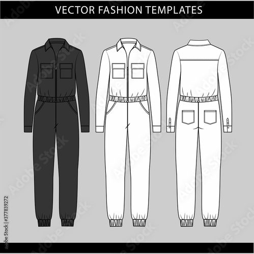 jumpsuit  fashion flat sketch template,Front and back view of a jumpsuit