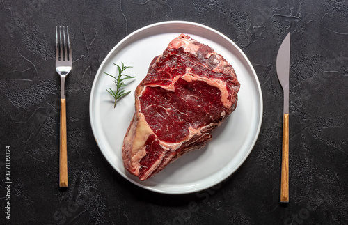 Raw beef rib eye steak. Organic farm meat.