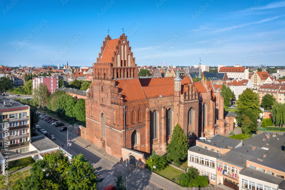 Aerial view of Church of Saints Peter and Paul in Gdansk, Poland