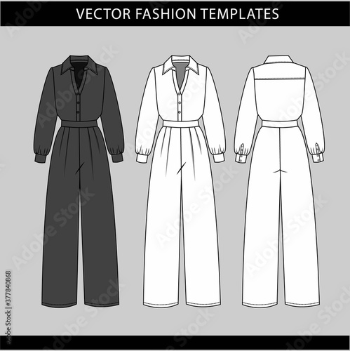 jumpsuit  fashion flat sketch template,Front and back view of a jumpsuit