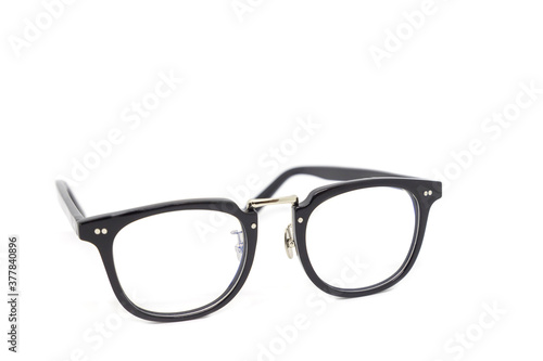 Black frame glasses on white background