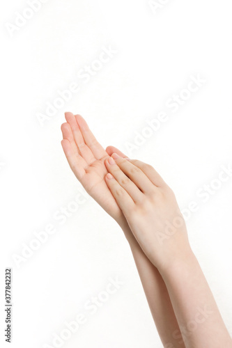 woman s hands on white background