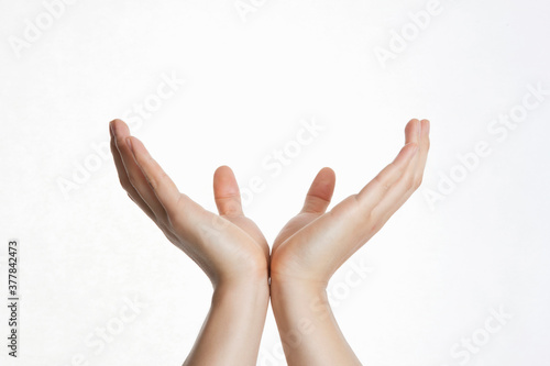 man's hands on white background