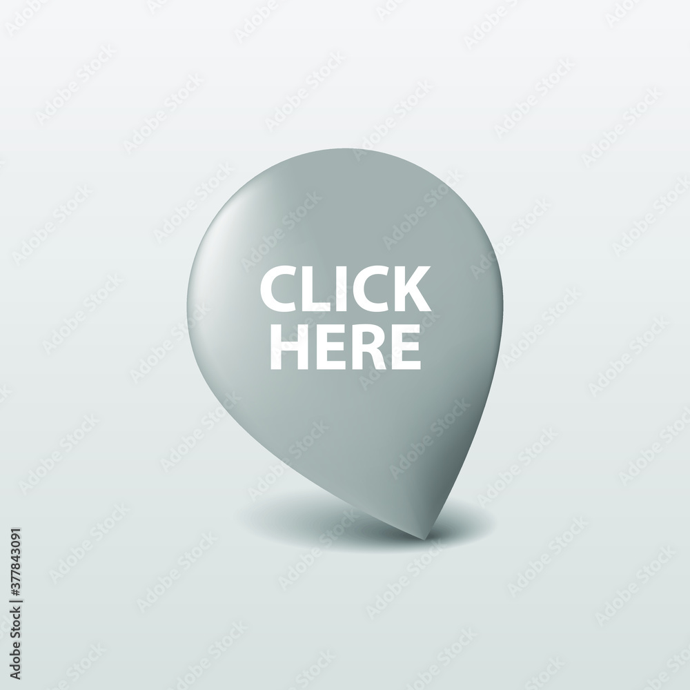 Vector gray 3D click here pointer - button. Icon needle illustration for business and e-commerce. Vector gray 3D click here pointer - button. Icon needle illustration for business and e-commerce.