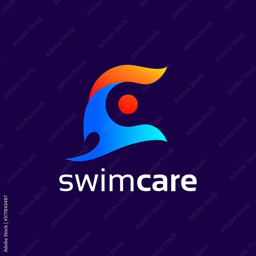 letter C with people for swimming academy logo design