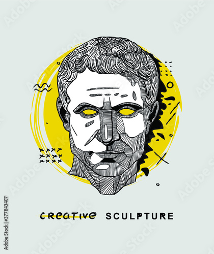 Julius Caesar. Creative geometric yellow style. Vector illustration hand drawn.