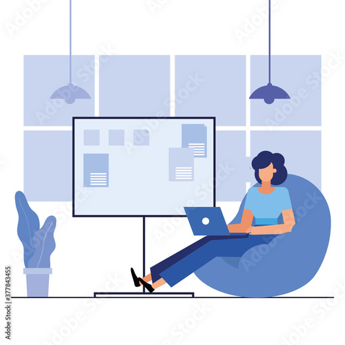 woman with laptop in the office vector design