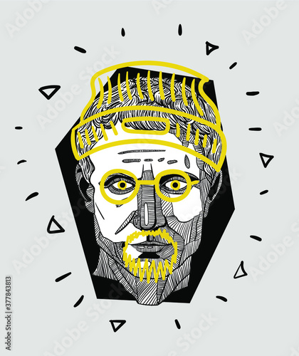 Julius Caesar. Creative geometric yellow style. Vector illustration hand drawn.