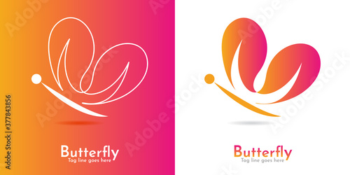 Abstract butterfly logo icon template isolated on light and color gradient background