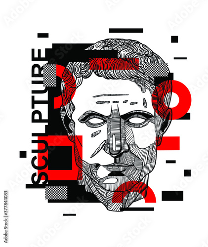  Julius Caesar. Glitch red modern style. Vector illustration hand drawn. 