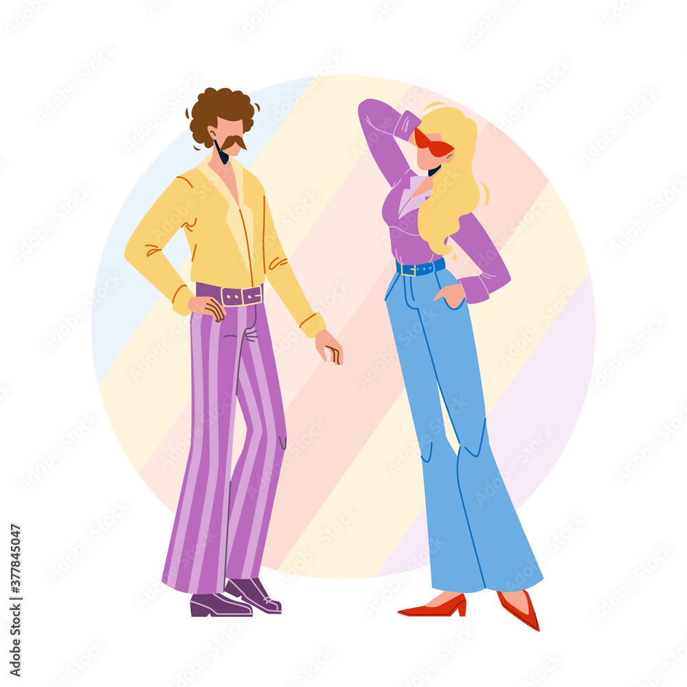 Fashion 1970 Year Disco Style Young People Vector