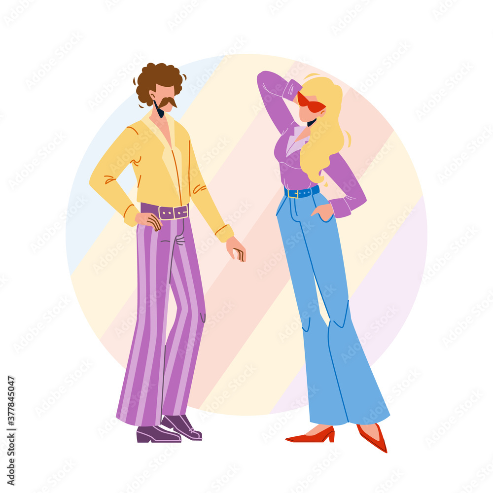 Fashion 1970 Year Disco Style Young People Vector Fashion 1970 Year Disco Style Young People Vector