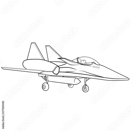 plane sketch, coloring book, isolated object on white background, vector illustration,