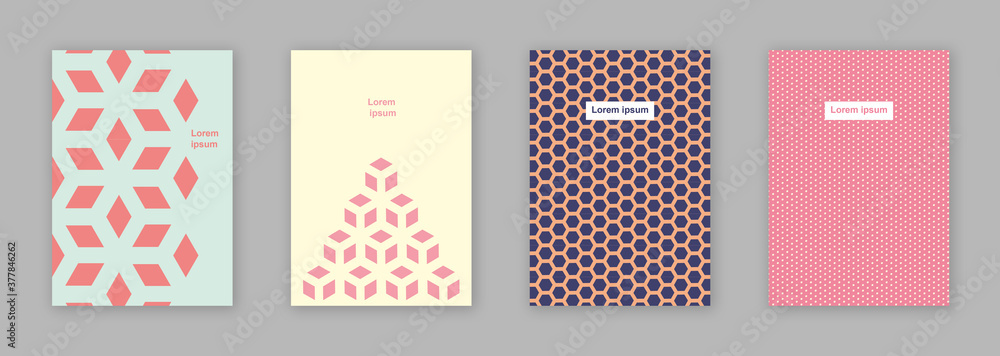 Baby pink hexagon pattern brochure cover design template vector set/ EPS 10