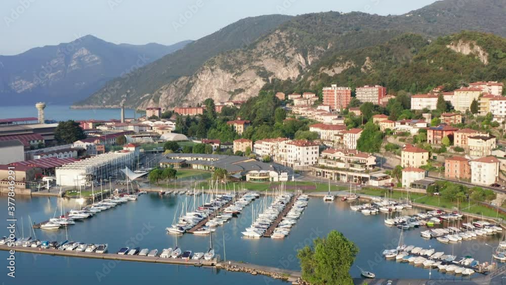 Wonderful aerial view of the Lovere port, Iseo lake panorama,Lombardy italy. Wonderful aerial view of the Lovere port, Iseo lake panorama,Lombardy italy.