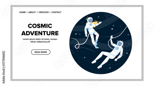 Cosmic Adventure Astronauts In Outer Space Vector