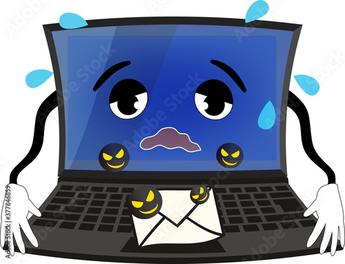 コンピューターウイルスに犯されるノートパソコンのイラスト