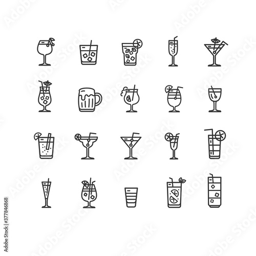 Alcohol Bar Black Thin Line Icon Set. Vector