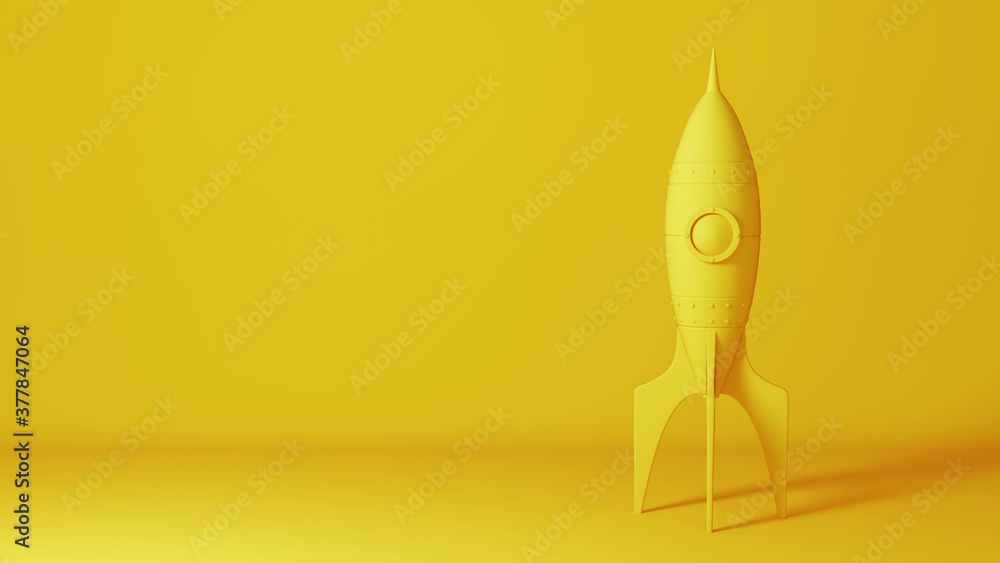 Obraz premium Rocket on yellow background, 3D rendering illustration