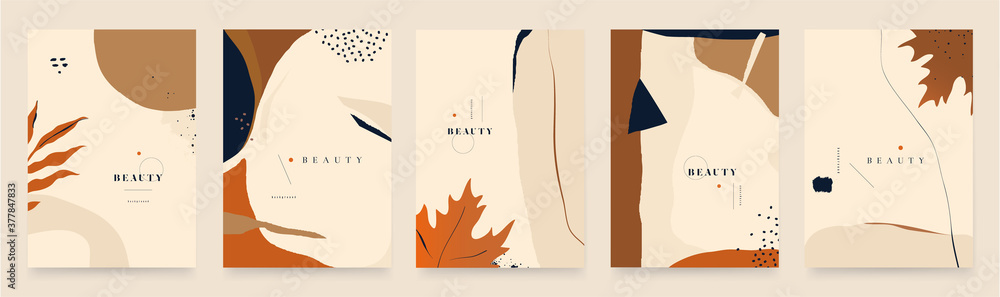 Modern seasonal artistic abstract background templates. Trendy hand drawn vector illustration. - obrazy, fototapety, plakaty 